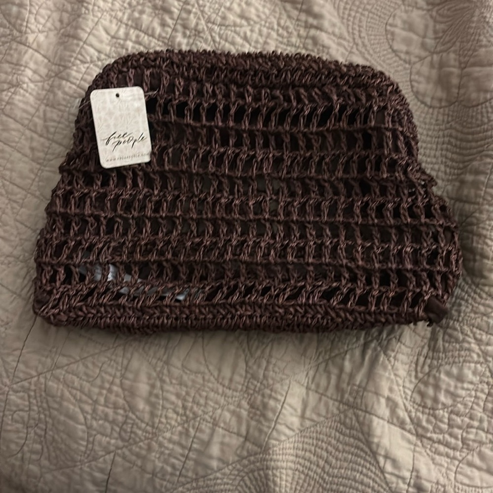 New! Free People Raffia Sand Bound Clutch Woven Crochet Bag in Chocolate